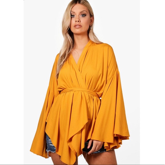 Boohoo Plus Tops Boohoo 8 Plus Extreme Sleeve Wrap Front Tie Top